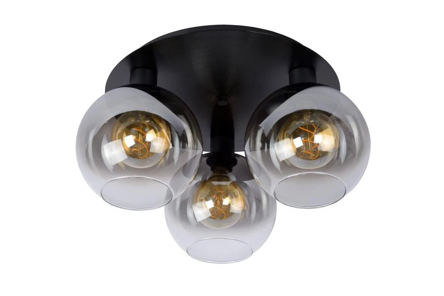 Lucide MARIUS - Flush ceiling light - 3xE27 - Black - off